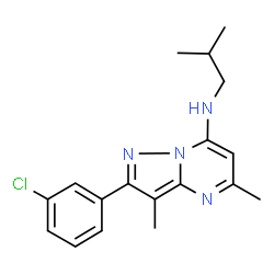 ChemSpider 2D Image | 2-(3-Chlorophenyl)-N-isobutyl-3,5-dimethylpyrazolo[1,5-a]pyrimidin-7-amine | C18H21ClN4