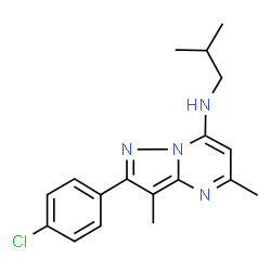 ChemSpider 2D Image | 2-(4-Chlorophenyl)-N-isobutyl-3,5-dimethylpyrazolo[1,5-a]pyrimidin-7-amine | C18H21ClN4