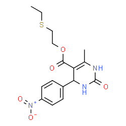 ChemSpider 2D Image | 2-(Ethylsulfanyl)ethyl 6-methyl-4-(4-nitrophenyl)-2-oxo-1,2,3,4-tetrahydro-5-pyrimidinecarboxylate | C16H19N3O5S
