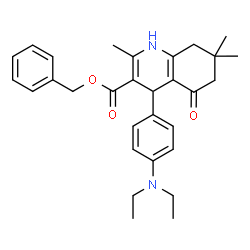 ChemSpider 2D Image | Benzyl 4-[4-(diethylamino)phenyl]-2,7,7-trimethyl-5-oxo-1,4,5,6,7,8-hexahydro-3-quinolinecarboxylate | C30H36N2O3