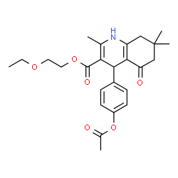 ChemSpider 2D Image | 2-Ethoxyethyl 4-(4-acetoxyphenyl)-2,7,7-trimethyl-5-oxo-1,4,5,6,7,8-hexahydro-3-quinolinecarboxylate | C25H31NO6