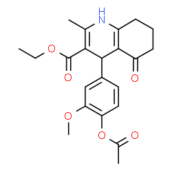 ChemSpider 2D Image | Ethyl 4-(4-acetoxy-3-methoxyphenyl)-2-methyl-5-oxo-1,4,5,6,7,8-hexahydro-3-quinolinecarboxylate | C22H25NO6