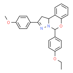 ChemSpider 2D Image | 5-(4-Ethoxyphenyl)-2-(4-methoxyphenyl)-1,10b-dihydropyrazolo[1,5-c][1,3]benzoxazine | C25H24N2O3