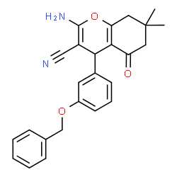 ChemSpider 2D Image | 2-Amino-4-[3-(benzyloxy)phenyl]-7,7-dimethyl-5-oxo-5,6,7,8-tetrahydro-4H-chromene-3-carbonitrile | C25H24N2O3