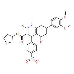 ChemSpider 2D Image | Cyclopentyl 7-(3,4-dimethoxyphenyl)-2-methyl-4-(4-nitrophenyl)-5-oxo-1,4,5,6,7,8-hexahydro-3-quinolinecarboxylate | C30H32N2O7