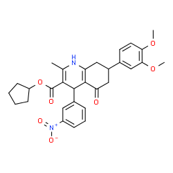 ChemSpider 2D Image | Cyclopentyl 7-(3,4-dimethoxyphenyl)-2-methyl-4-(3-nitrophenyl)-5-oxo-1,4,5,6,7,8-hexahydro-3-quinolinecarboxylate | C30H32N2O7
