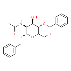 ChemSpider 2D Image | Benzyl (5xi)-2-acetamido-4,6-O-benzylidene-2-deoxy-alpha-D-lyxo-hexopyranoside | C22H25NO6