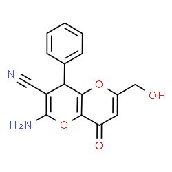ChemSpider 2D Image | 2-Amino-6-(hydroxymethyl)-8-oxo-4-phenyl-4,8-dihydropyrano[3,2-b]pyran-3-carbonitrile | C16H12N2O4