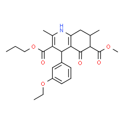 ChemSpider 2D Image | 6-Methyl 3-propyl 4-(3-ethoxyphenyl)-2,7-dimethyl-5-oxo-1,4,5,6,7,8-hexahydro-3,6-quinolinedicarboxylate | C25H31NO6