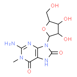 ChemSpider 2D Image | 2-Amino-1-methyl-9-pentofuranosyl-7,9-dihydro-1H-purine-6,8-dione | C11H15N5O6