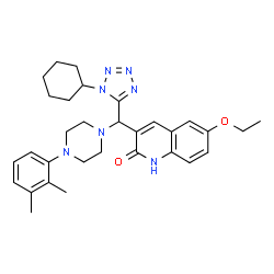 ChemSpider 2D Image | 3-{(1-Cyclohexyl-1H-tetrazol-5-yl)[4-(2,3-dimethylphenyl)-1-piperazinyl]methyl}-6-ethoxy-2(1H)-quinolinone | C31H39N7O2