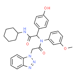 ChemSpider 2D Image | 2-(1H-Benzotriazol-1-yl)-N-[2-(cyclohexylamino)-1-(4-hydroxyphenyl)-2-oxoethyl]-N-(3-methoxyphenyl)acetamide | C29H31N5O4