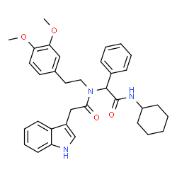 ChemSpider 2D Image | N-[2-(Cyclohexylamino)-2-oxo-1-phenylethyl]-N-[2-(3,4-dimethoxyphenyl)ethyl]-2-(1H-indol-3-yl)acetamide | C34H39N3O4