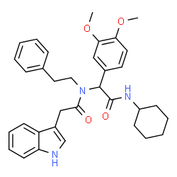 ChemSpider 2D Image | N-[2-(Cyclohexylamino)-1-(3,4-dimethoxyphenyl)-2-oxoethyl]-2-(1H-indol-3-yl)-N-(2-phenylethyl)acetamide | C34H39N3O4