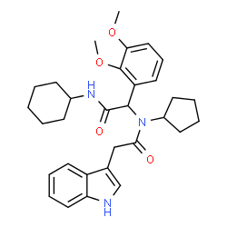 ChemSpider 2D Image | N-[2-(Cyclohexylamino)-1-(2,3-dimethoxyphenyl)-2-oxoethyl]-N-cyclopentyl-2-(1H-indol-3-yl)acetamide | C31H39N3O4