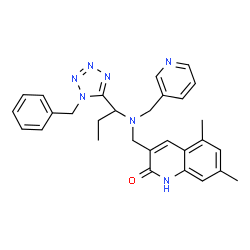 ChemSpider 2D Image | 3-({[1-(1-Benzyl-1H-tetrazol-5-yl)propyl](3-pyridinylmethyl)amino}methyl)-5,7-dimethyl-2(1H)-quinolinone | C29H31N7O