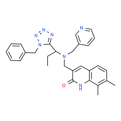ChemSpider 2D Image | 3-({[1-(1-Benzyl-1H-tetrazol-5-yl)propyl](3-pyridinylmethyl)amino}methyl)-7,8-dimethyl-2(1H)-quinolinone | C29H31N7O