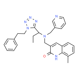 ChemSpider 2D Image | 8-Methyl-3-{[{1-[1-(2-phenylethyl)-1H-tetrazol-5-yl]propyl}(3-pyridinylmethyl)amino]methyl}-2(1H)-quinolinone | C29H31N7O