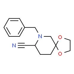 ChemSpider 2D Image | 7-Benzyl-1,4-dioxa-7-azaspiro[4.5]decane-8-carbonitrile | C15H18N2O2