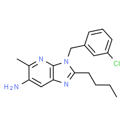 ChemSpider 2D Image | 2-Butyl-3-(3-chlorobenzyl)-5-methyl-3H-imidazo[4,5-b]pyridin-6-amine | C18H21ClN4