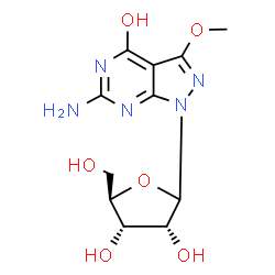 ChemSpider 2D Image | 6-Amino-3-methoxy-1-(D-ribofuranosyl)-1,5-dihydro-4H-pyrazolo[3,4-d]pyrimidin-4-one | C11H15N5O6