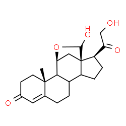 ChemSpider 2D Image | (8xi,9xi,11beta,14xi,18S)-18,21-Dihydroxy-11,18-epoxypregn-4-ene-3,20-dione | C21H28O5