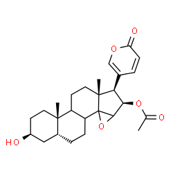 ChemSpider 2D Image | (3beta,5beta,8xi,9xi,14xi,16beta)-16-Acetoxy-3-hydroxy-14,15-epoxybufa-20,22-dienolide | C26H34O6