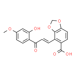 ChemSpider 2D Image | 4-[(1E)-3-(2-Hydroxy-4-methoxyphenyl)-3-oxo-1-propen-1-yl]-1,3-benzodioxole-5-carboxylic acid | C18H14O7