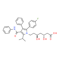 ChemSpider 2D Image | (3R,5S)-7-[2-(4-Fluorophenyl)-5-isopropyl-3-phenyl-4-(phenylcarbamoyl)-1H-pyrrol-1-yl]-3,5-dihydroxyheptanoic acid | C33H35FN2O5