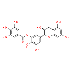 ChemSpider 2D Image | 2,3-Dihydroxy-5-[(2R,3S)-3,5,7-trihydroxy-3,4-dihydro-2H-chromen-2-yl]phenyl 3,4,5-trihydroxybenzoate | C22H18O11