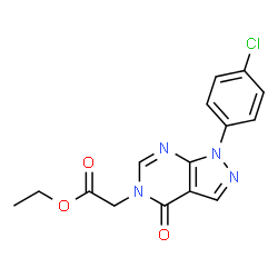 ChemSpider 2D Image | Ethyl [1-(4-chlorophenyl)-4-oxo-1,4-dihydro-5H-pyrazolo[3,4-d]pyrimidin-5-yl]acetate | C15H13ClN4O3