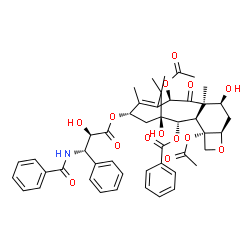 ChemSpider 2D Image | (2alpha,5beta,7beta,8alpha,10beta,13alpha)-4,10-Diacetoxy-13-{[(2R,3S)-3-(benzoylamino)-2-hydroxy-3-phenylpropanoyl]oxy}-1,7-dihydroxy-9-oxo-5,20-epoxytax-11-en-2-yl benzoate | C47H51NO14