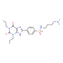 ChemSpider 2D Image | N-[4-(Dimethylamino)butyl]-4-(2,6-dioxo-1,3-dipropyl-2,3,6,7-tetrahydro-1H-purin-8-yl)benzenesulfonamide | C23H34N6O4S