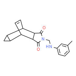 ChemSpider 2D Image | 4-{[(3-Methylphenyl)amino]methyl}-4-azatetracyclo[5.3.2.0~2,6~.0~8,10~]dodec-11-ene-3,5-dione | C19H20N2O2