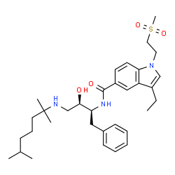 ChemSpider 2D Image | N-{(2S,3R)-4-[(2,6-Dimethyl-2-heptanyl)amino]-3-hydroxy-1-phenyl-2-butanyl}-3-ethyl-1-[2-(methylsulfonyl)ethyl]-1H-indole-5-carboxamide | C33H49N3O4S