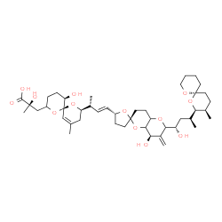ChemSpider 2D Image | (2R)-2-Hydroxy-3-[(5R,6R,8R)-5-hydroxy-8-{(2R,3E)-4-[(2S,5R,8'R)-8'-hydroxy-6'-{(1S)-1-hydroxy-3-[(2S,3R,6S)-3-methyl-1,7-dioxaspiro[5.5]undec-2-yl]butyl}-7'-methyleneoctahydro-3H,3'H-spiro[furan-2,2'
-pyrano[3,2-b]pyran]-5-yl]-3-buten-2-yl}-10-methyl-1,7-dioxaspiro[5.5]undec-10-en-2-yl]-2-methylpropanoic acid | C44H68O13