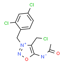 ChemSpider 2D Image | Acetyl[4-(chloromethyl)-3-(2,4-dichlorobenzyl)-1,2,3-oxadiazol-3-ium-5-yl]azanide | C12H10Cl3N3O2