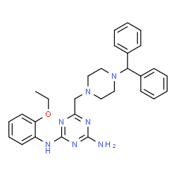 ChemSpider 2D Image | 6-[(4-benzhydryl-1-piperazinyl)methyl]-N~2~-(2-ethoxyphenyl)-1,3,5-triazine-2,4-diamine | C29H33N7O