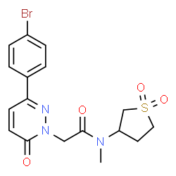 ChemSpider 2D Image | 2-[3-(4-Bromophenyl)-6-oxo-1(6H)-pyridazinyl]-N-(1,1-dioxidotetrahydro-3-thiophenyl)-N-methylacetamide | C17H18BrN3O4S