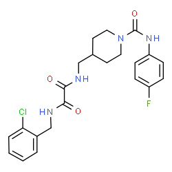 ChemSpider 2D Image | N-(2-Chlorobenzyl)-N'-({1-[(4-fluorophenyl)carbamoyl]-4-piperidinyl}methyl)ethanediamide | C22H24ClFN4O3