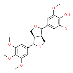 ChemSpider 2D Image | 2,6-Dimethoxy-4-[(1S,3aR,4S,6aR)-4-(3,4,5-trimethoxyphenyl)tetrahydro-1H,3H-furo[3,4-c]furan-1-yl]phenol | C23H28O8