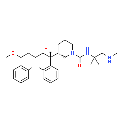 ChemSpider 2D Image | (3R)-3-[(1S)-1-Hydroxy-5-methoxy-1-(2-phenoxyphenyl)pentyl]-N-[2-methyl-1-(methylamino)-2-propanyl]-1-piperidinecarboxamide | C29H43N3O4