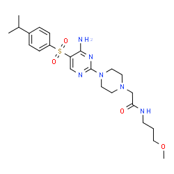 ChemSpider 2D Image | 2-(4-{4-Amino-5-[(4-isopropylphenyl)sulfonyl]-2-pyrimidinyl}-1-piperazinyl)-N-(3-methoxypropyl)acetamide | C23H34N6O4S