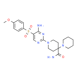 ChemSpider 2D Image | 1'-{4-Amino-5-[(4-methoxyphenyl)sulfonyl]-2-pyrimidinyl}-1,4'-bipiperidine-4'-carboxamide | C22H30N6O4S