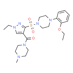 ChemSpider 2D Image | (3-{[4-(2-Ethoxyphenyl)-1-piperazinyl]sulfonyl}-1-ethyl-1H-pyrazol-4-yl)(4-methyl-1-piperazinyl)methanone | C23H34N6O4S