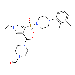 ChemSpider 2D Image | 4-[(3-{[4-(2,3-Dimethylphenyl)-1-piperazinyl]sulfonyl}-1-ethyl-1H-pyrazol-4-yl)carbonyl]-1-piperazinecarbaldehyde | C23H32N6O4S