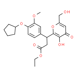 ChemSpider 2D Image | Ethyl 3-[4-(cyclopentyloxy)-3-methoxyphenyl]-3-[3-hydroxy-6-(hydroxymethyl)-4-oxo-4H-pyran-2-yl]propanoate | C23H28O8