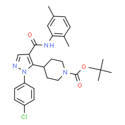 ChemSpider 2D Image | 2-Methyl-2-propanyl 4-{1-(4-chlorophenyl)-4-[(2,5-dimethylphenyl)carbamoyl]-1H-pyrazol-5-yl}-1-piperidinecarboxylate | C28H33ClN4O3