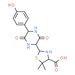 ChemSpider 2D Image | 2-[5-(4-Hydroxyphenyl)-3,6-dioxo-2-piperazinyl]-5,5-dimethyl-1,3-thiazolidine-4-carboxylic acid | C16H19N3O5S