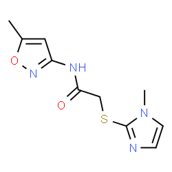 ChemSpider 2D Image | 2-[(1-Methyl-1H-imidazol-2-yl)sulfanyl]-N-(5-methyl-1,2-oxazol-3-yl)acetamide | C10H12N4O2S